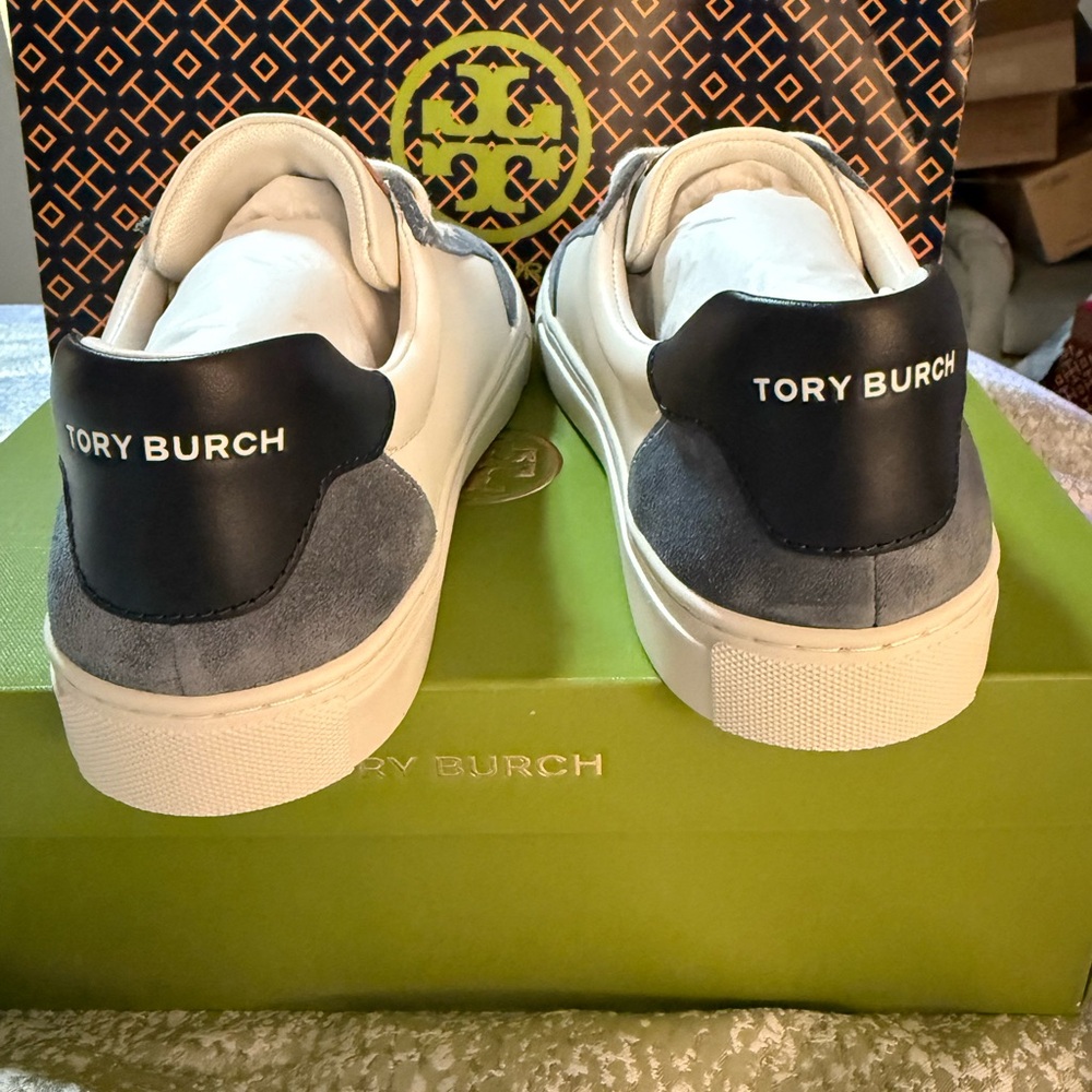 Tory Burch White and Blue Leather Sneakers - Picture 5 of 8